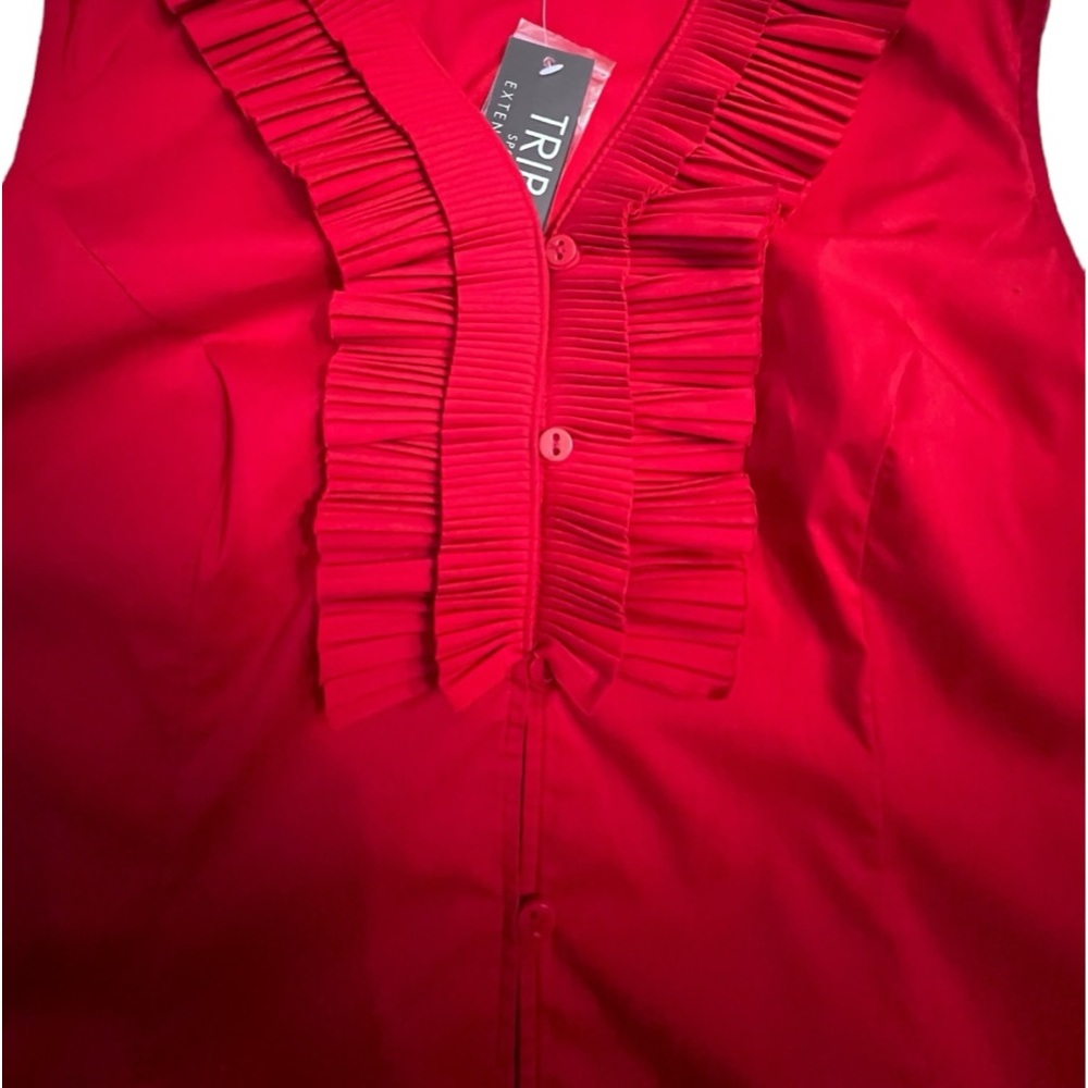 Tribal Ruffle Neck Red Shirt Blouse Sleeveless Classic Top Office - Picture 4 of 11